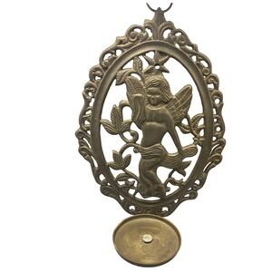Vtg Brass Angel Candleholder Wall Sconce Hollywood Regency Decor Romantic Style